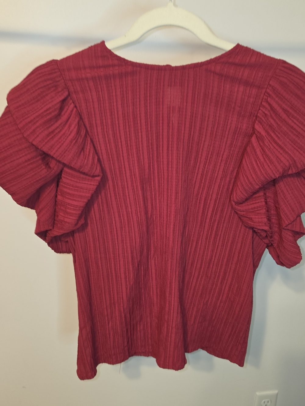 THML Ruffled Short Sleeve Top in Berry Red